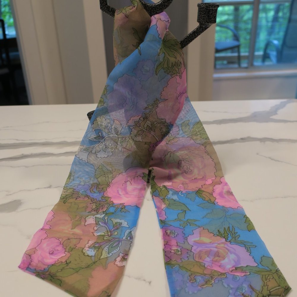 Vintage Floral Pink Blue Green Scarf